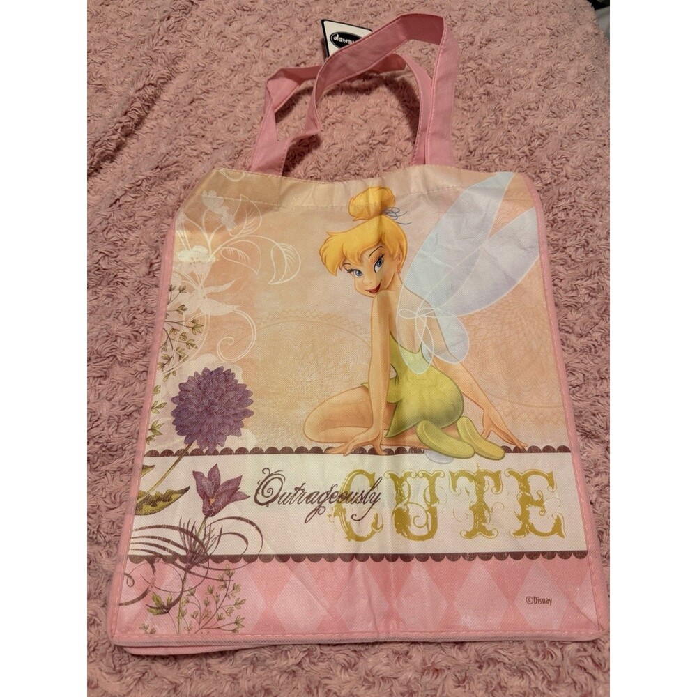 Disney Store Reusable Shopping Tote Pink Tinker Bell Sack Carry Bag